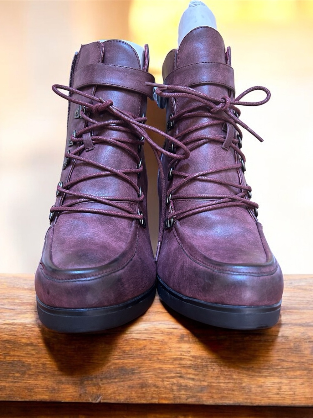 Torrid Oxblood Maroon Lace Up 
Size 11 Wide Combat Chunky Heel Block Boots NWOB